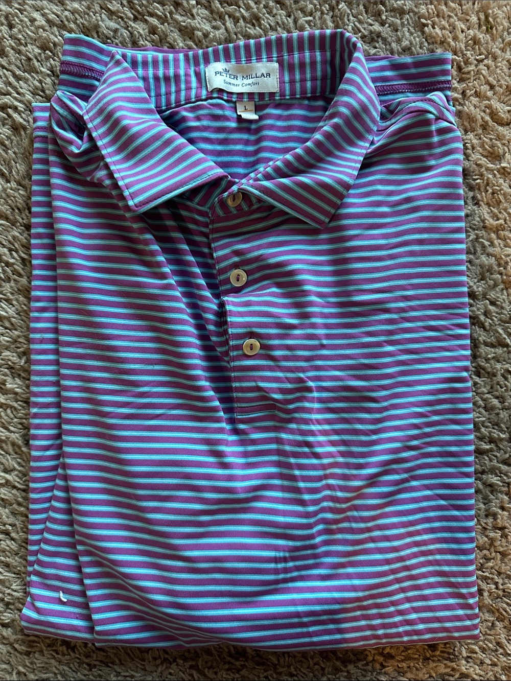 Peter Millar Purple and Light Blue Striped Polo